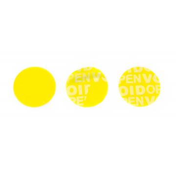 Nereziduální žlutá kruhová VOID samolepka s vysokou přilnavostí 20mm