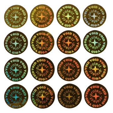 Kruhová holografická plomba nápis Protect průměr 11mm zlatá