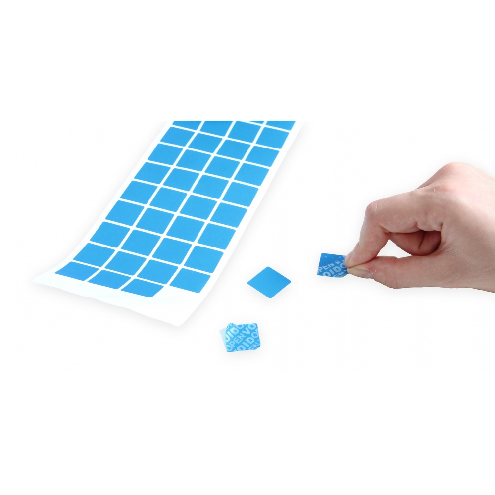 Nereziduální modrá čtvercová VOID samolepka s vysokou přilnavostí