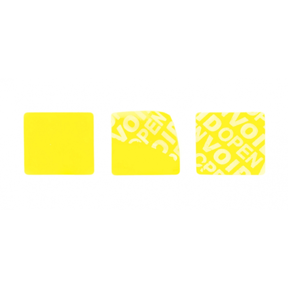 Nereziduální žlutá čtvercová VOID samolepka s vysokou přilnavostí 20x20mm