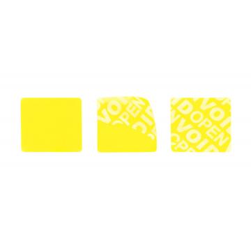 Nereziduální žlutá čtvercová VOID samolepka s vysokou přilnavostí 20x20mm