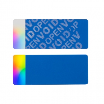 Modrá nereziduální VOID obdélníková plomba s čistým stříbrným hologramem 50x20mm