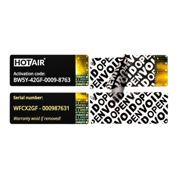 Licenční (sériové) štítky VOID černé se zlatým hologramem 50x20mm