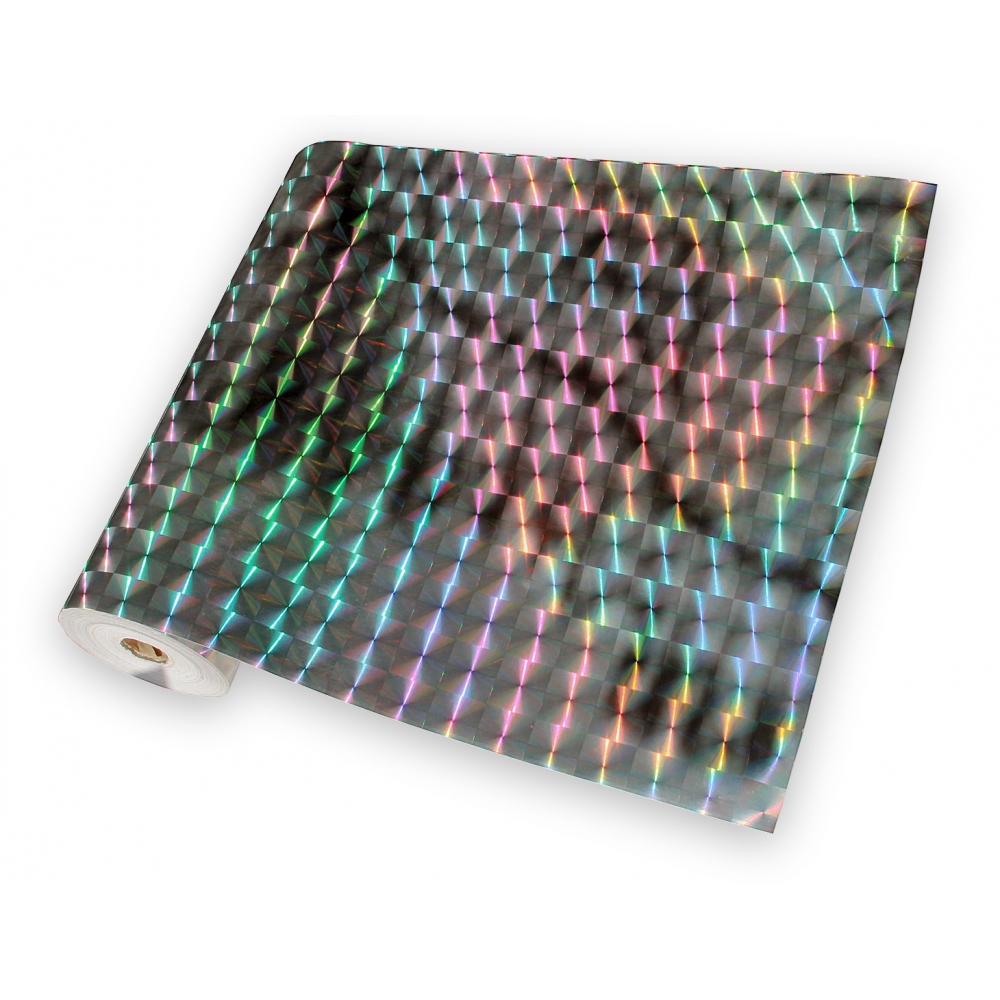 Univerzální hologramová samolepící fólie na metry - čtverce stříbrné