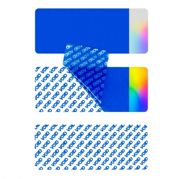 Licenční (sériové) štítky VOID modré se stříbrným hologramem 50x20mm