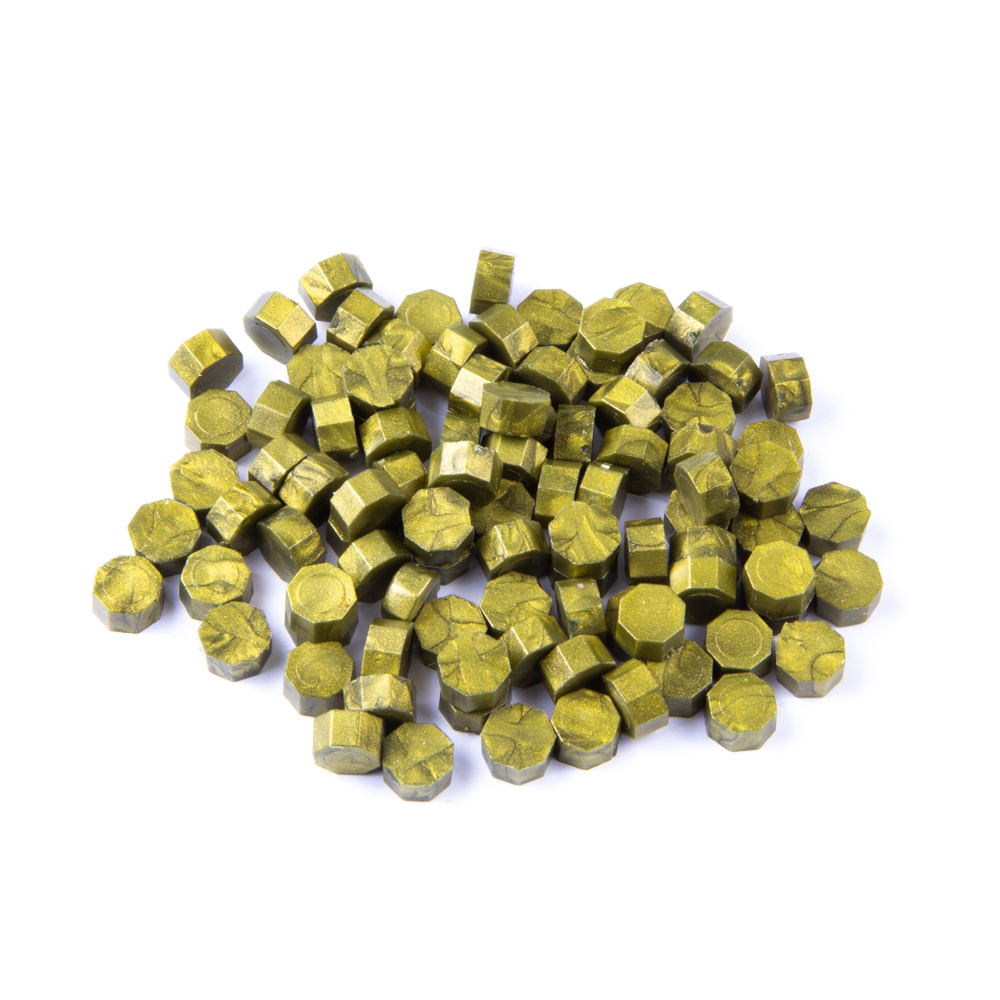 Pečetní vosk světle zeleno zlatá metalická - granulovaný 30g - Typ 17